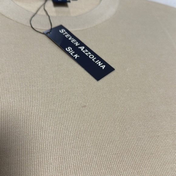 STEVEN AZZOLINA 100% SILK NWT MENS SHORT SLEEVE XL SHIRT CREAM COLOR - Picture 7 of 9